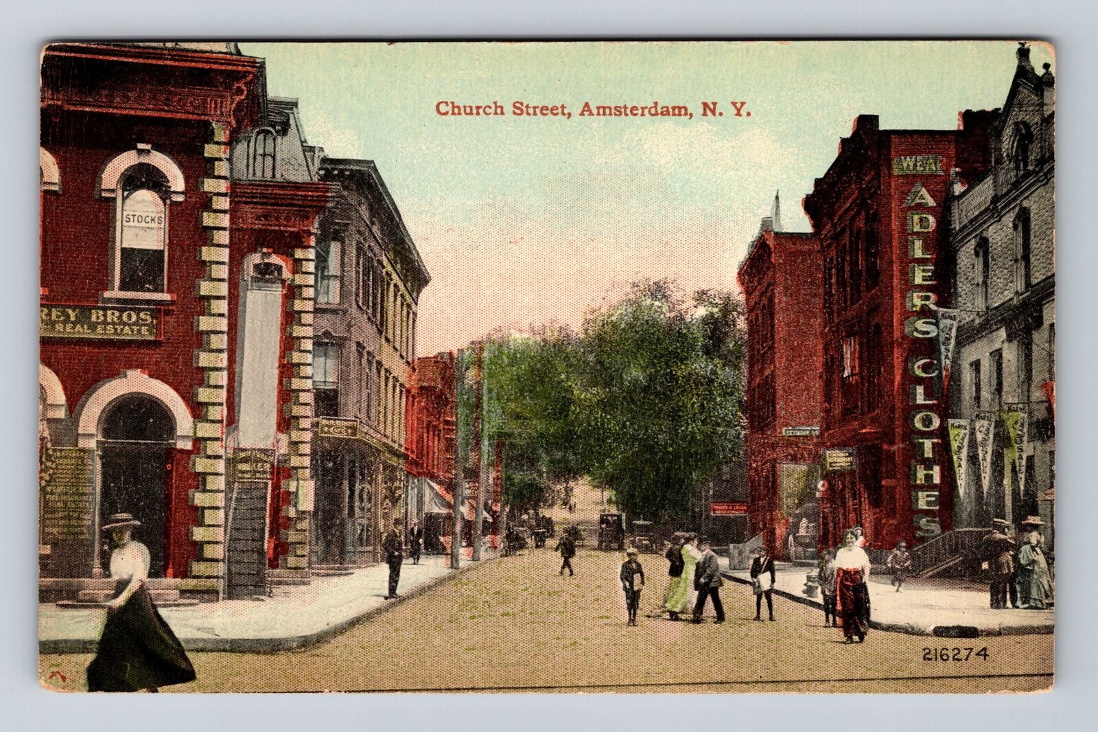 Amsterdam NY-New York, Church Street, Adlers Clothes, Vintage Postcard