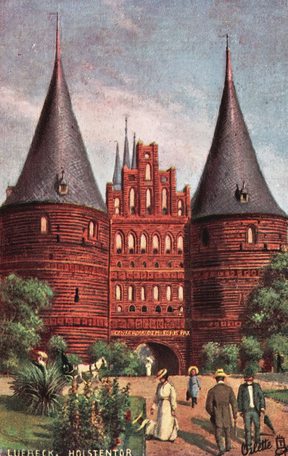 Vintage Postcard Lübeck River Trave Holstentor Town Entrance Gateway Germany