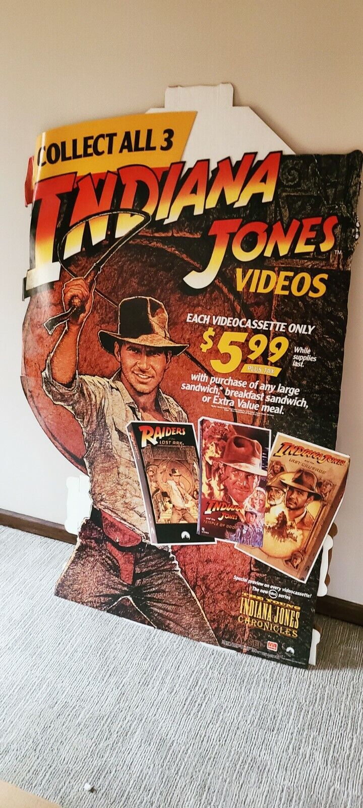 RARE McDonald\'s Indiana Jones P.O.P. 1991 Original Kit Crew Video, HUGE KIT