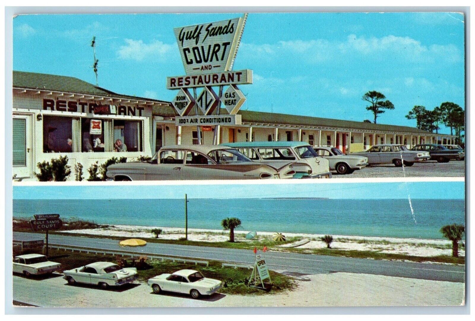 St. Joe Florida Postcard Gulf Sands Court Restaurant Beach c1960 Vintage Antique