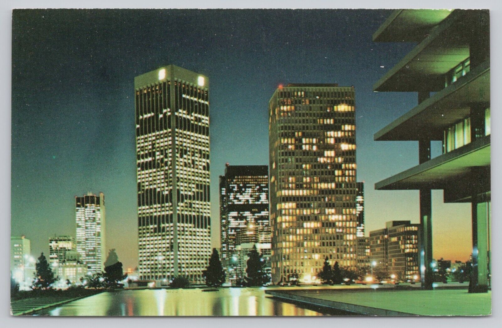Los Angeles California, Night Skyline View, Vintage Postcard