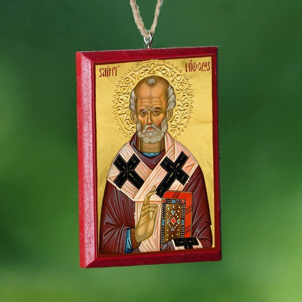 Christmas Ornament -Hanging 2-sided Wooden Orthodox Icon (3\