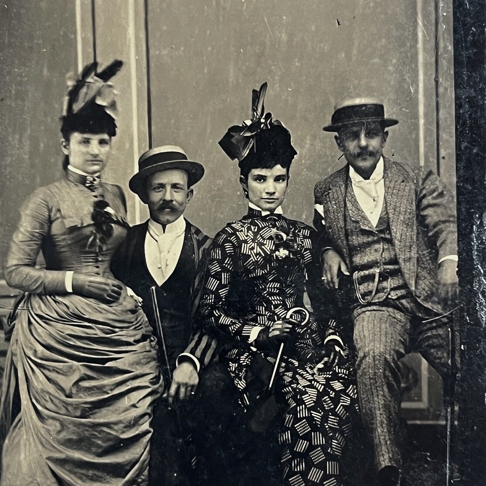 Antique Tintype Photograph Men & Beautiful Women Sitting On Lap Affectionate