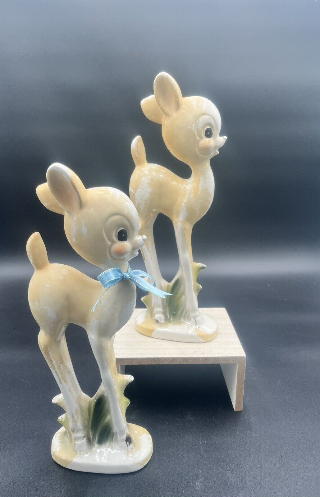 Vintage Japan Artmark? Anthropomorphic Deer Fawn Tall Figurine Set Of Two 12”