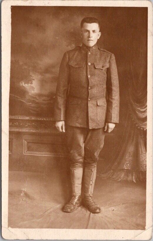 c1910s CHATTANOOGA, Tenn. Studio Photo RPPC Postcard Young Soldier in Uniform