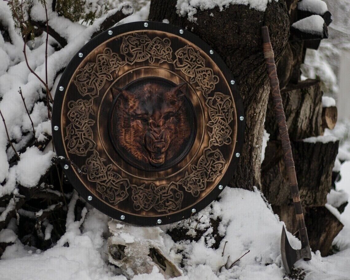 Viking Shield,Wolf Shield,Viking Wall Decor,Wood Wall Art,Handmade Home Decor,24
