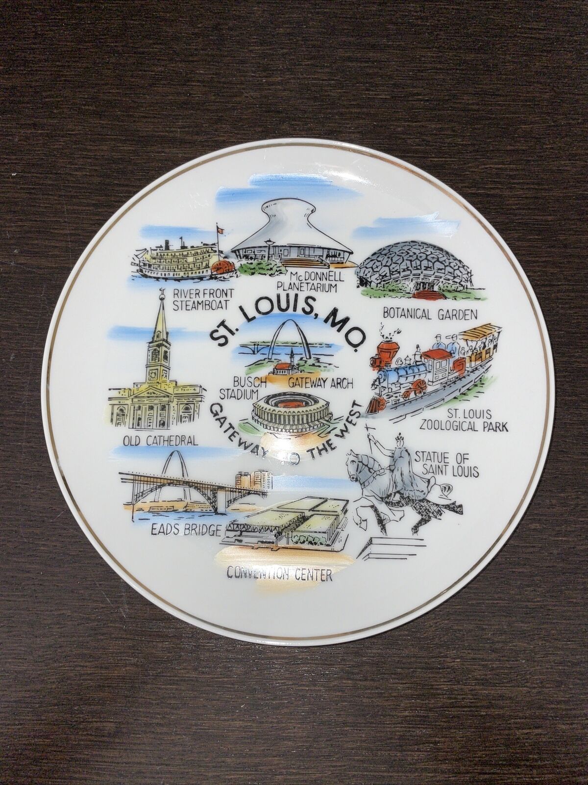 Vtg St. Louis, MO. Gateway To the West Hand painted Decorative Plate 1984