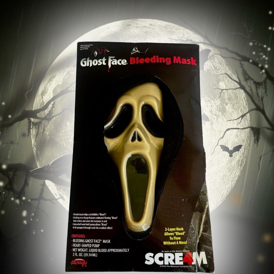 Halloween ￼Ghost face Bleeding 2010 Scream 4 Halloween Mask  NOS-DAMAGED BOX