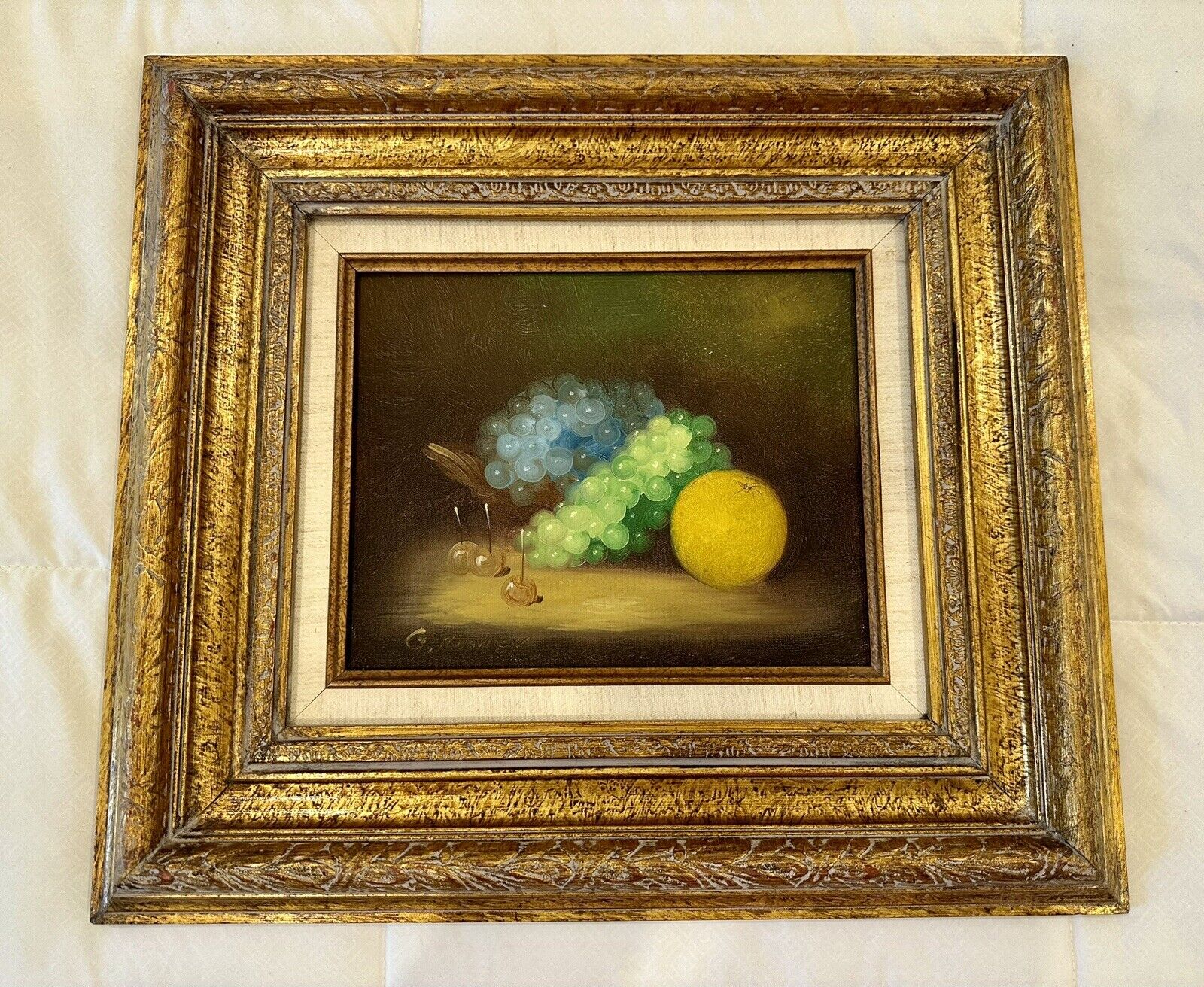 Rare Original Fruit Oil Painting Signed Gilded Frame