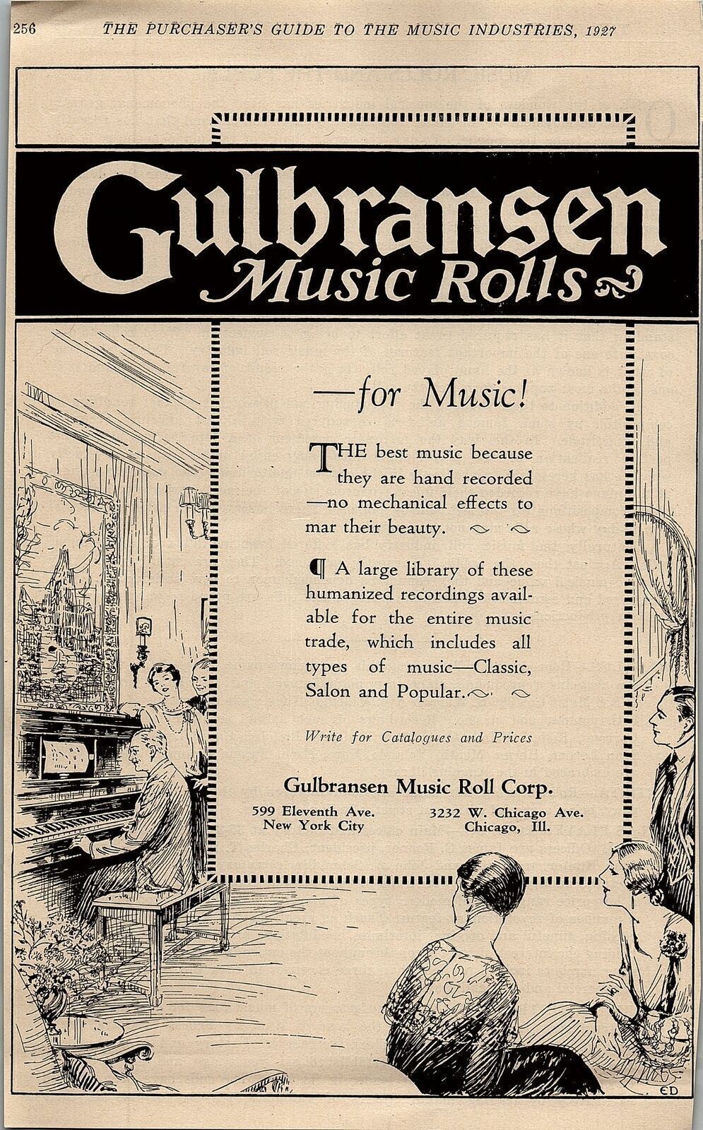 1927 GULBRANSEN MUSIC ROLL CORP VINTAGE ADVERTISMENT 31-149