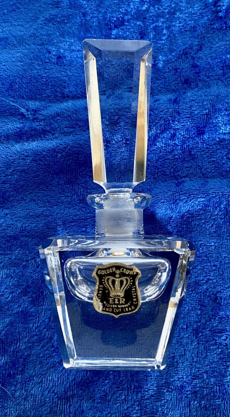 Vintage Cut Lead Crystal Perfume Bottle, E & R Golden Crown West Germany
