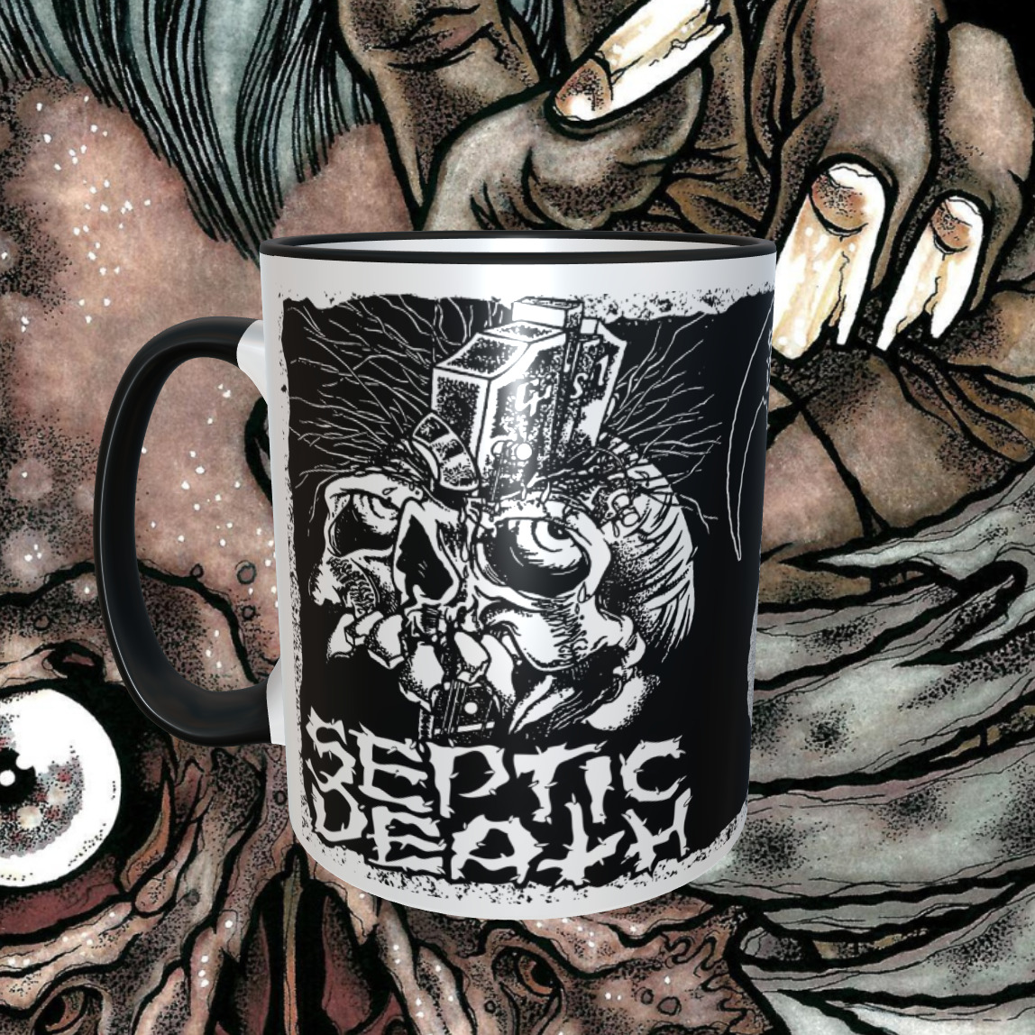 Septic Death  Pushead Coffee 11oz Ceramic Mug Black Handle and Inside