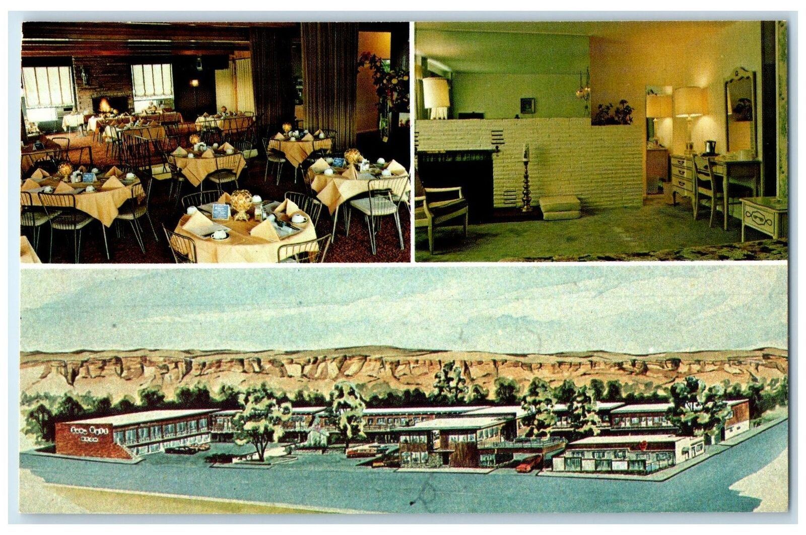 c1960's Rimrock Lodge Exterior Bed Room Dining Area Billings Montana MT Postcard