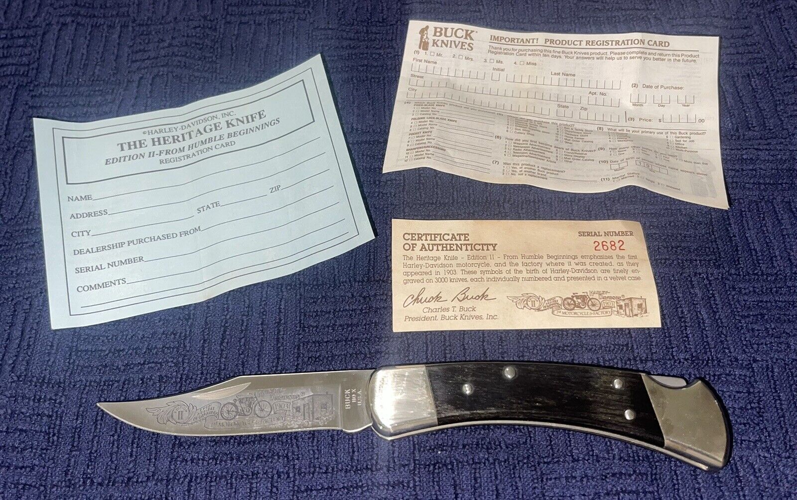 NOS HARLEY DAVIDSON BUCK 110x LOCK BACK POCKET KNIFE~2682/3000~HERITAGE KNIFE~II