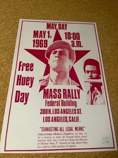 Free Huey P. Newton 1969 May Day Black Panthers Rally Poster 12x18