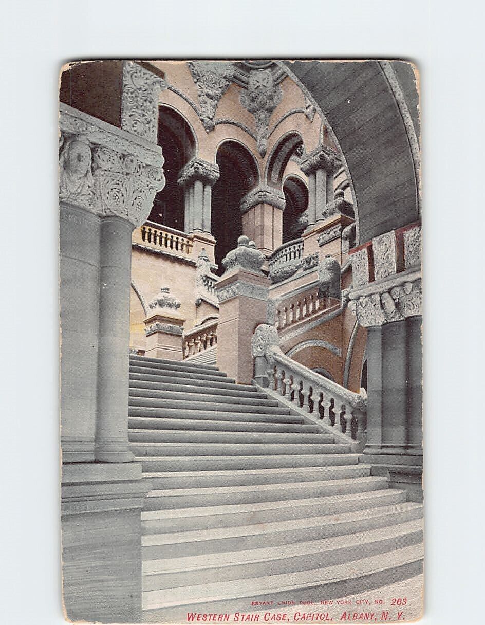 Postcard Western Stair Case, Capitol, Albany, New York