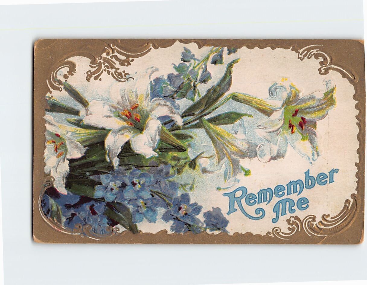 Postcard Remember Me Flower Art Print Embossed Card