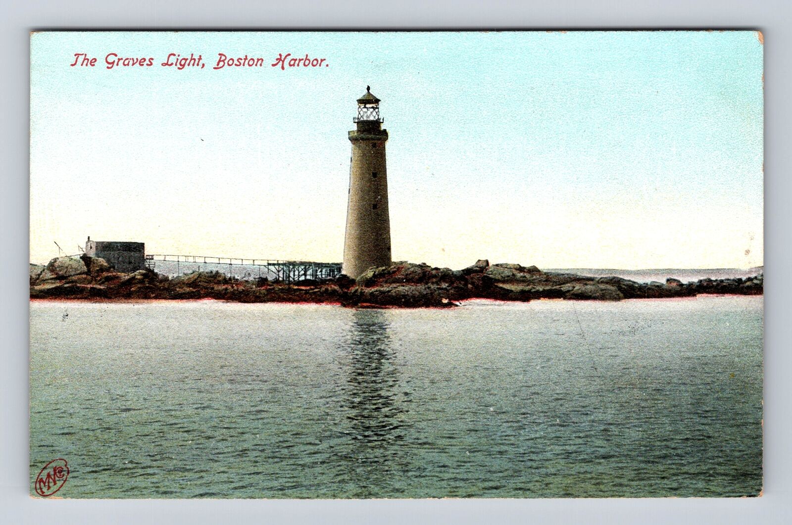 Boston MA-Massachusetts, the Graves Light, Antique Vintage Souvenir Postcard