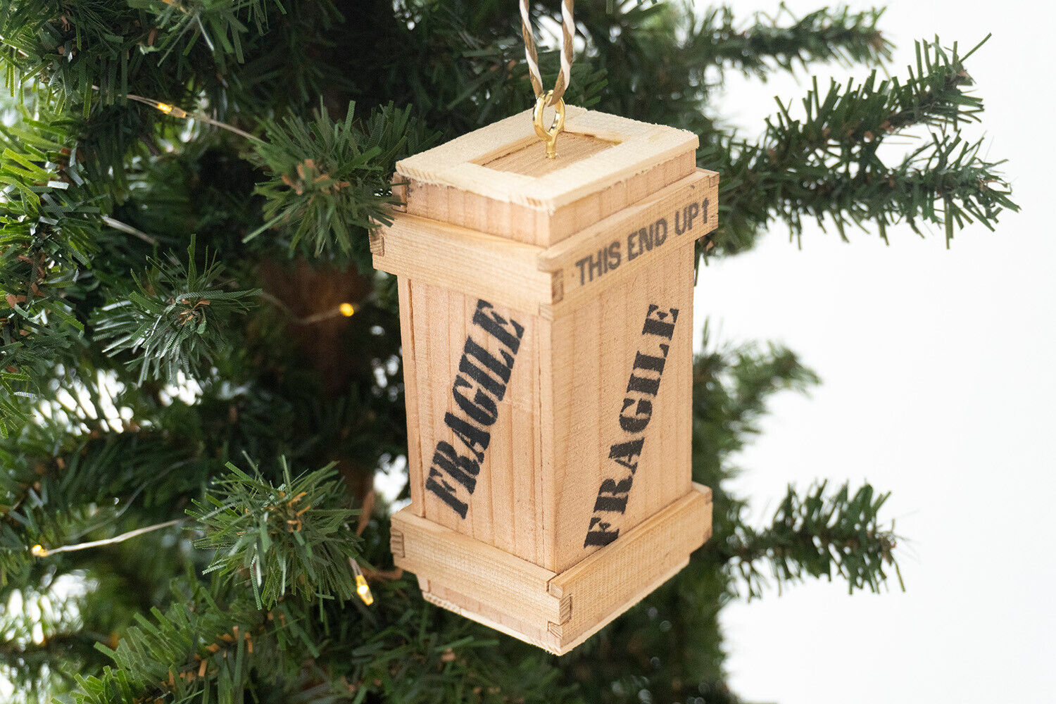 Fragile Real Wood Crate Ornament with Miniature Leg Lamp