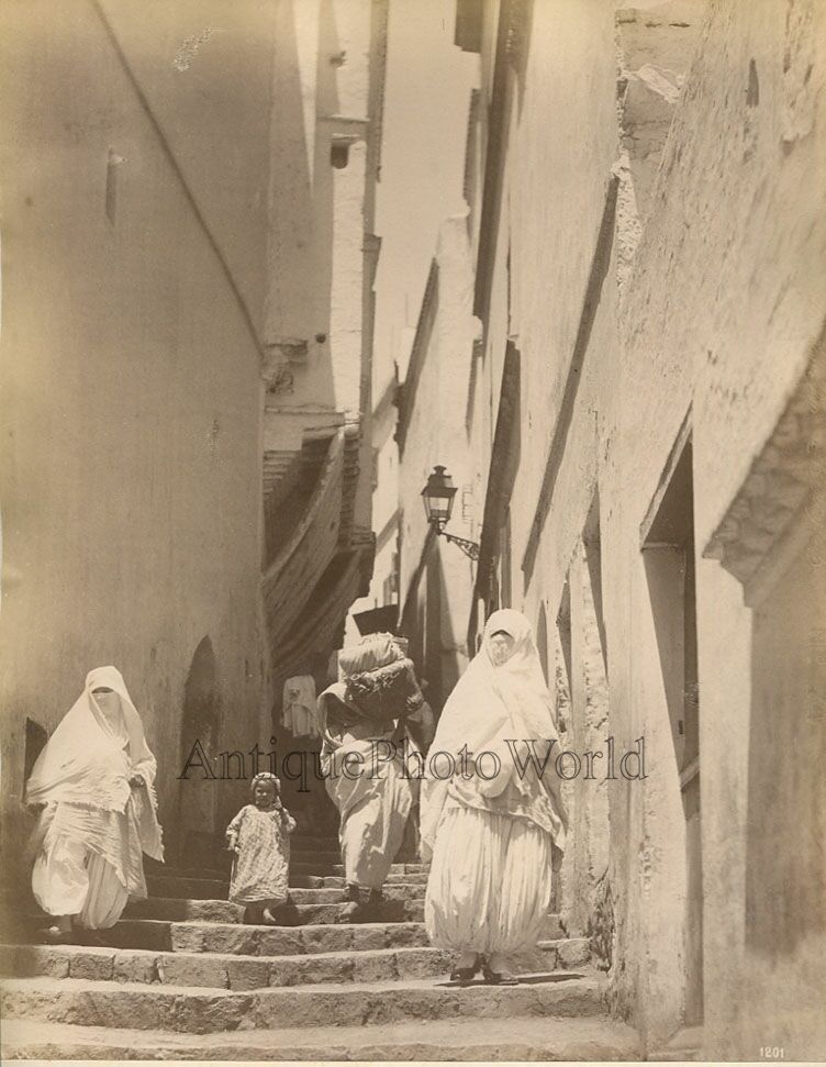 Algeria Africa covered women child street view antique albumen photo
