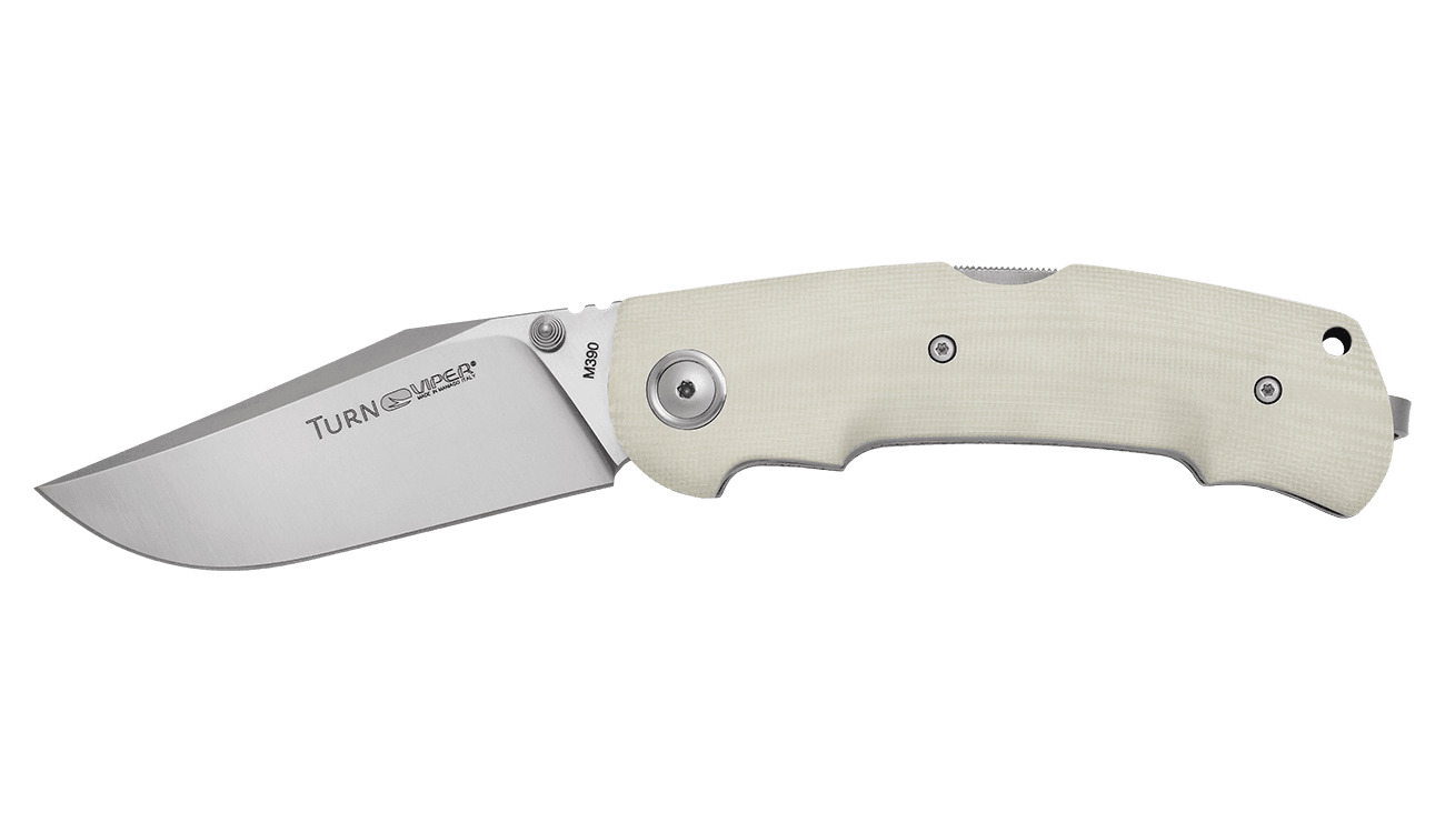 Viper Turn Folding Knife Off White G10 Handle M390 Plain Edge Satin V5988GI