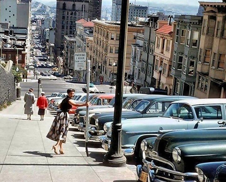 1956 SAN FRANCISCO Nob Hill Street Scene PHOTO  (229-J)