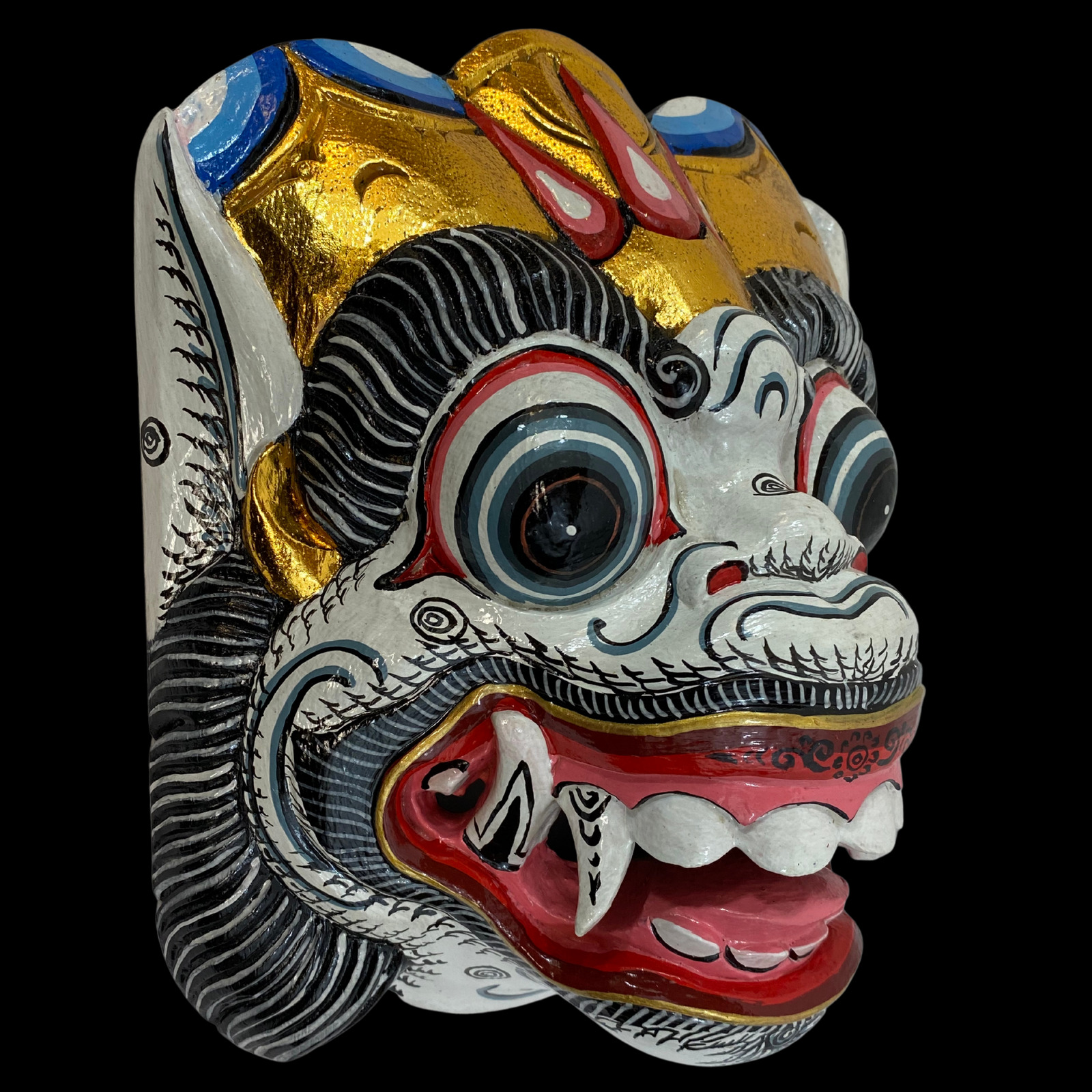 Balinese Hanuman Mask White Monkey Hand Carved Wood Polychrome  Bali Wall Art