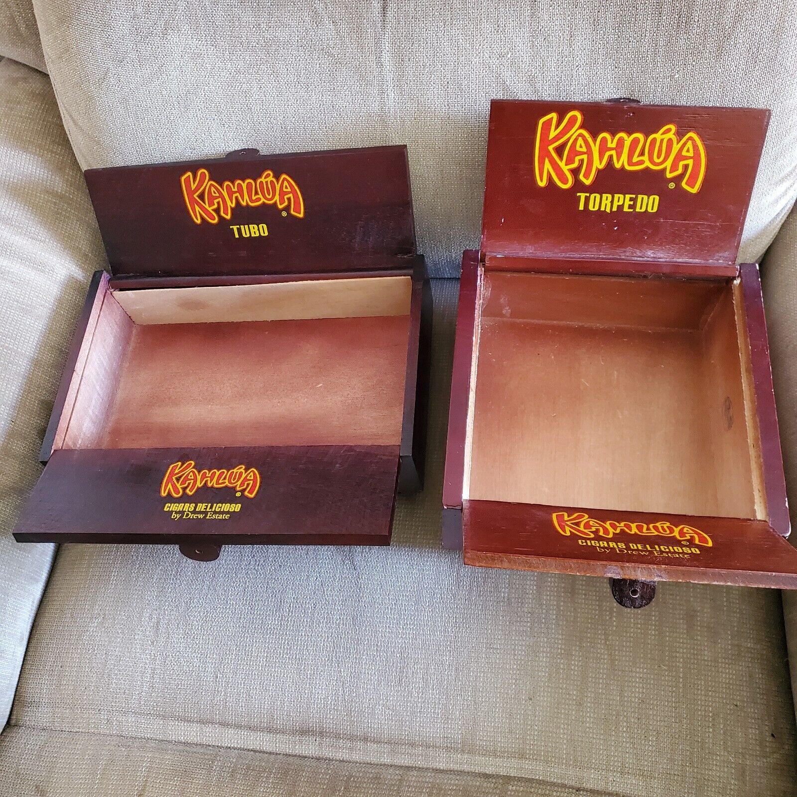 Vintage Kahlua Cigar Boxes Rare Wood Boxes Torpedo and Tubo