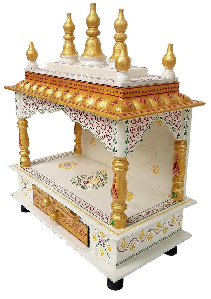 Indian Wooden Temple Puja Mandir Pooja Stand for Home and Office Wall Mandir.