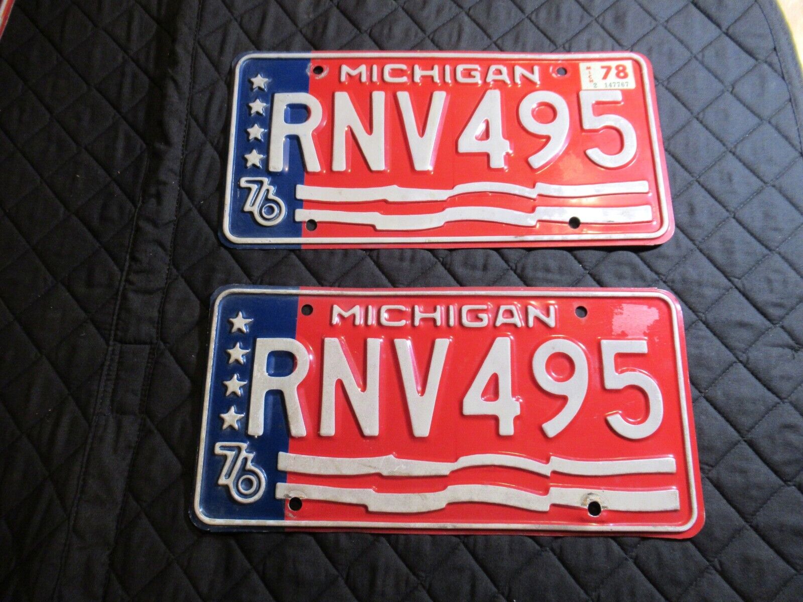 1976 Michigan Bicentennial License Plate Pair w/ 1978 Sticker #RNV 495