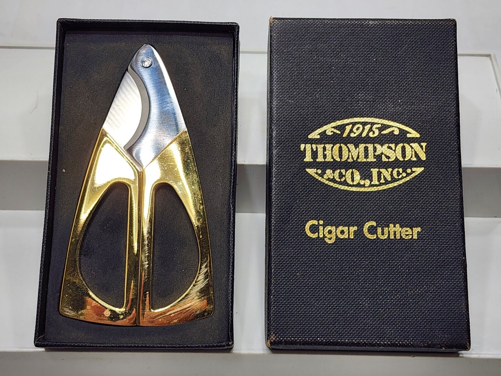 Vintage Thompson Cigar Scissor Cutter Gold Tone Stainless Steel