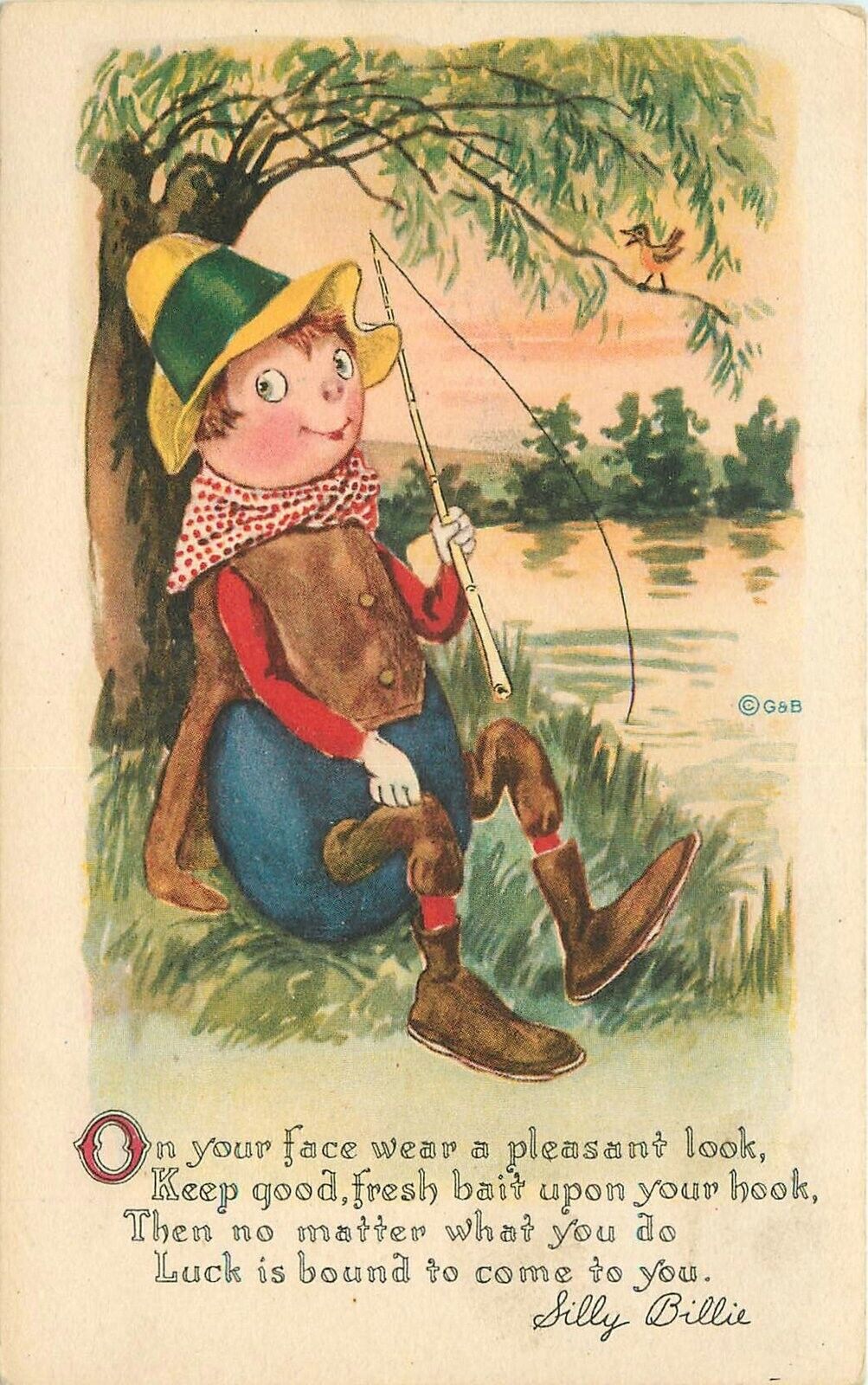 Postcard C-1910 Silly Billy Fishing saying comic humor Gartner & Bender 23-2746