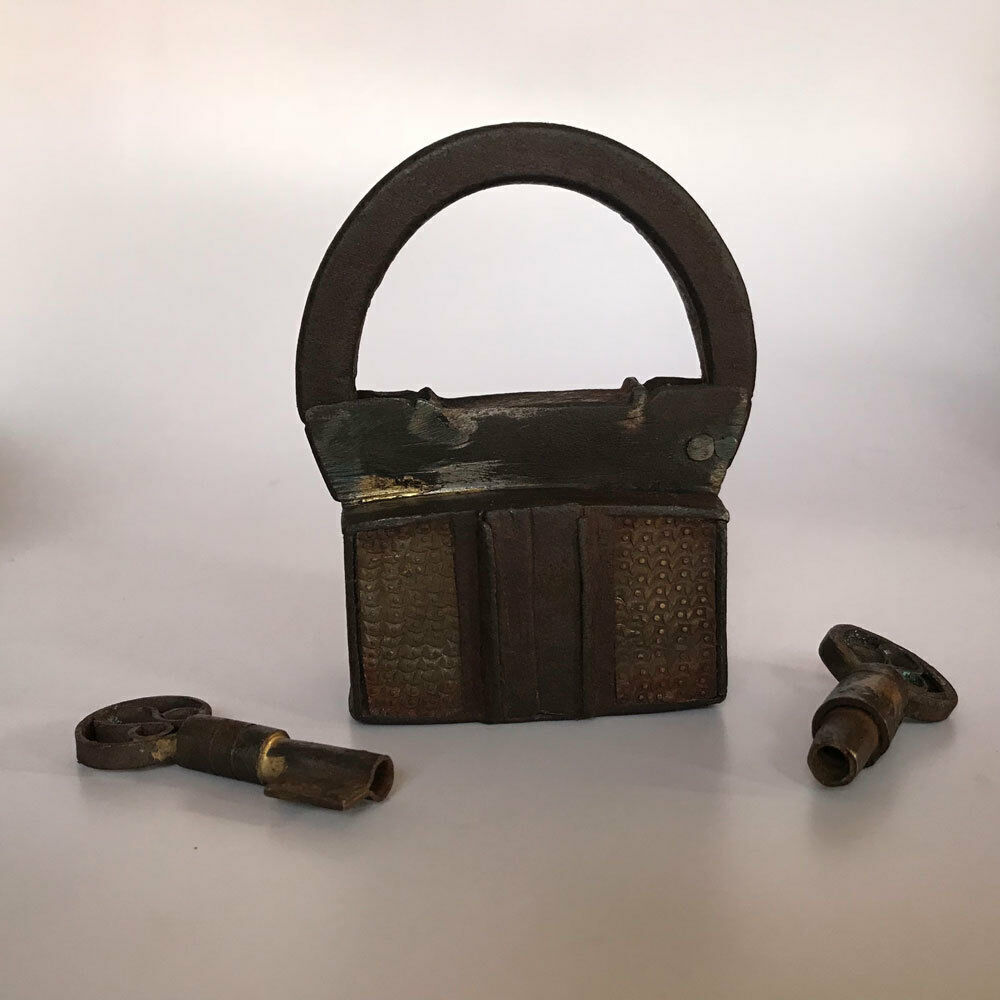 An old antique Iron padlock lock with 2 key MOST RARE COLLECTIBLE