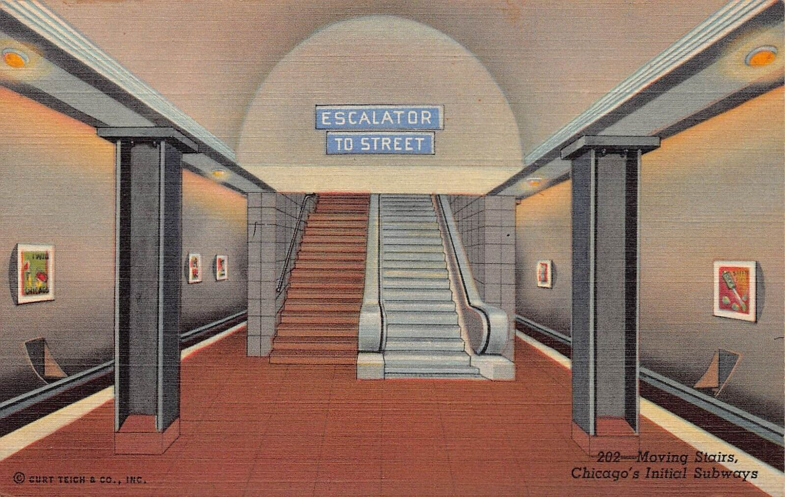 Chicago IL Illinois Train Platform Station Depot Subway Linen Postcard L12