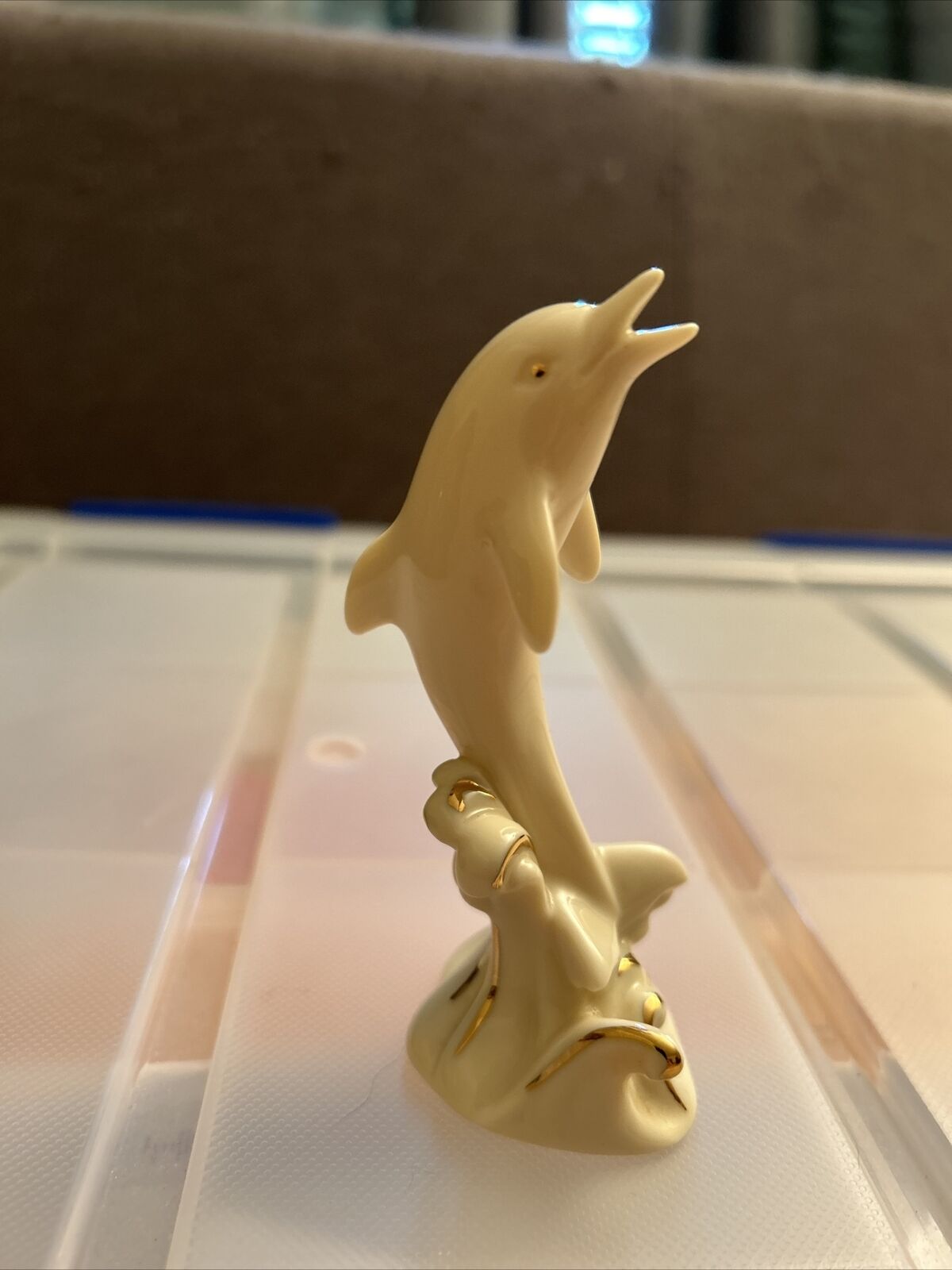 Lenox Dolphin Figurine 24K Gold Accents Wave Standing Nice Handcrafted