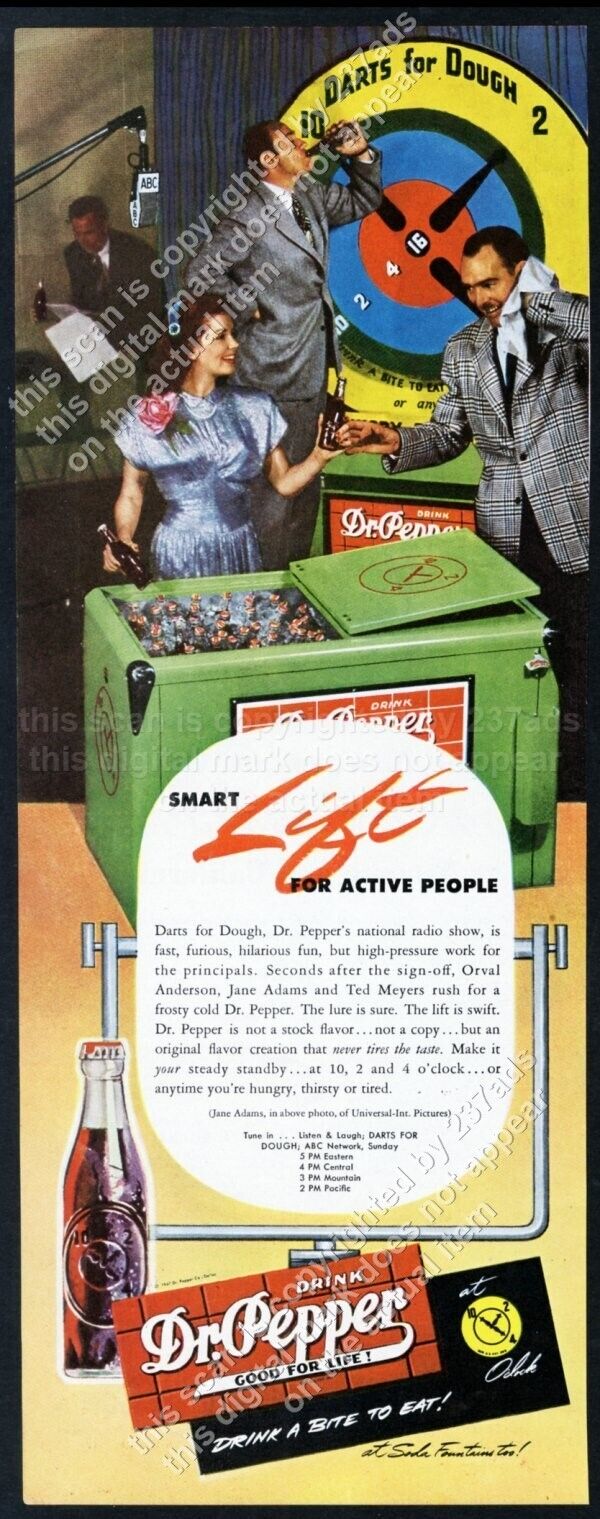 1947 Dr Pepper bottle cooler Darts for Dough radio show photo vintage print ad