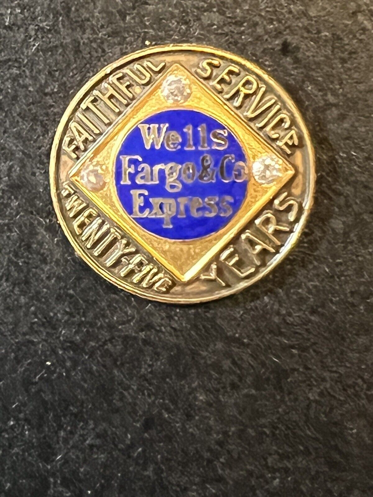 One-of-A-Kind Prototype Wells Fargo Lapel Pin w/3 Diamonds 25 Yrs w/extra Back