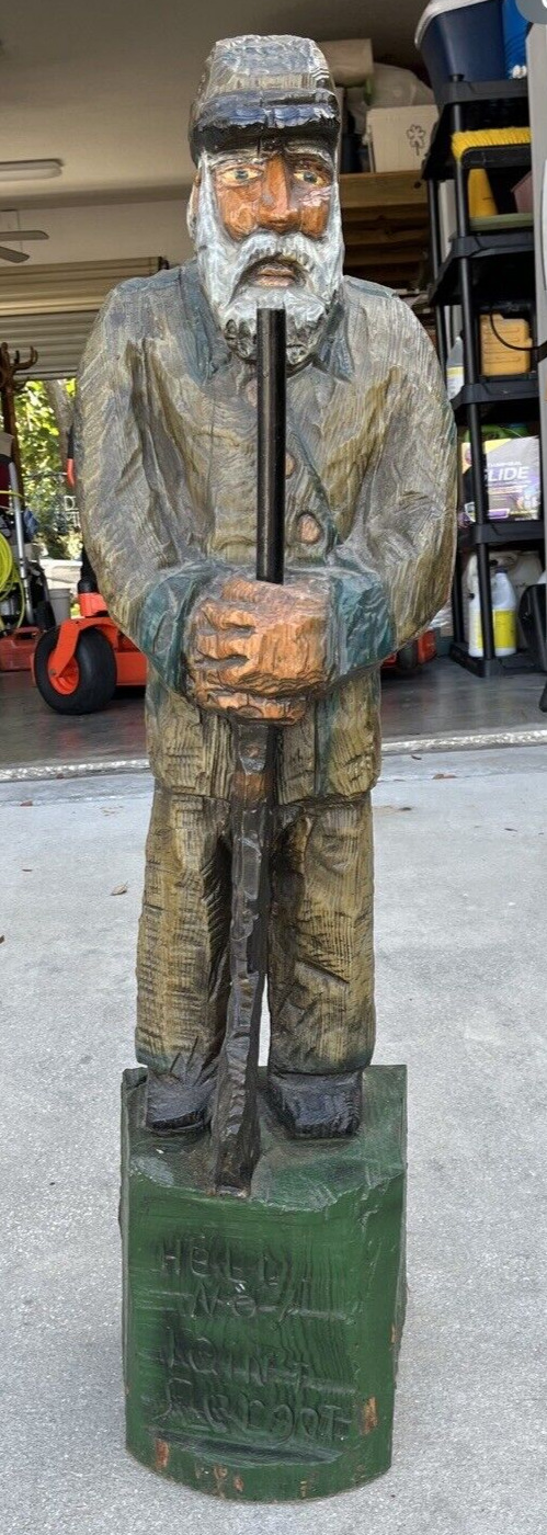 VTG Antique Confederate Soldier Wood Carved Civil War Statue Sculpture Art Cigar