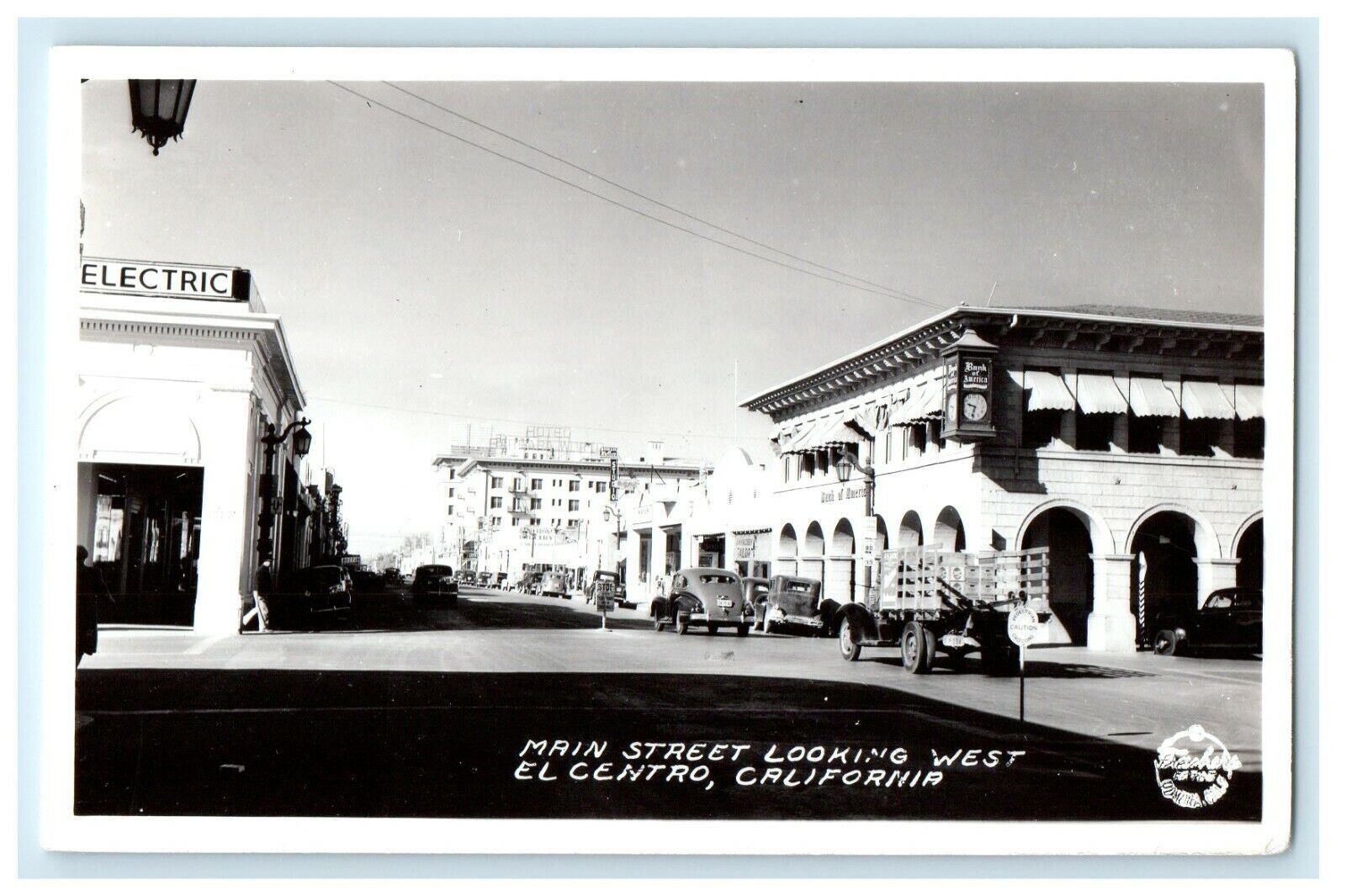 c1940's El Centro CA, Main Street Looking West Bank America RPPC Photo Postcard
