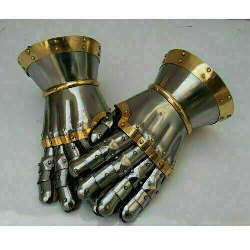 Medieval Steel & Brass Gothic Gauntlet Gloves Antique Armor Pair Of Gloves Gift