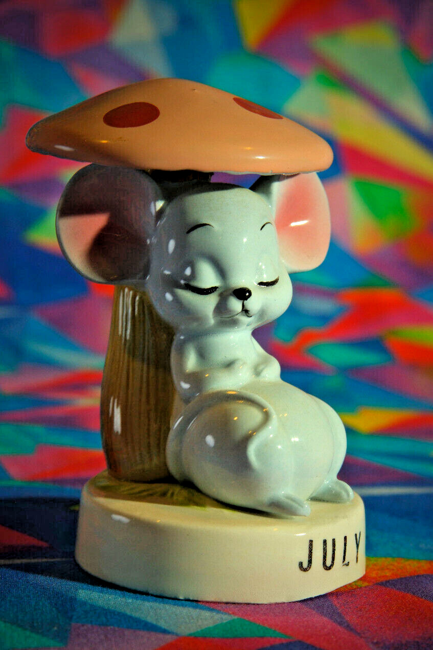 4TH OF JULY Cute Birthday Mouse Figurine Mushroom Kitschy Norcrest SM-70 Napco