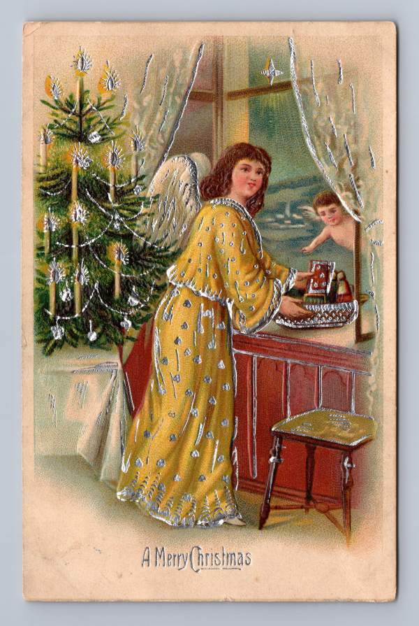 Christmas Tree Angel ~ Antique Postcard Mary Bebarian NYC Armenian? 1909