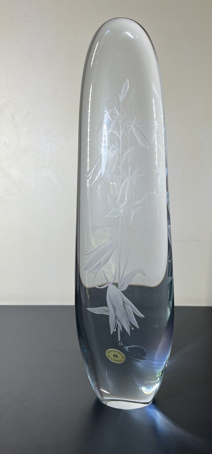 ZBS Bohemia Czech  24% Lead Crystal Glass Hand Cut Obelisk Flowers