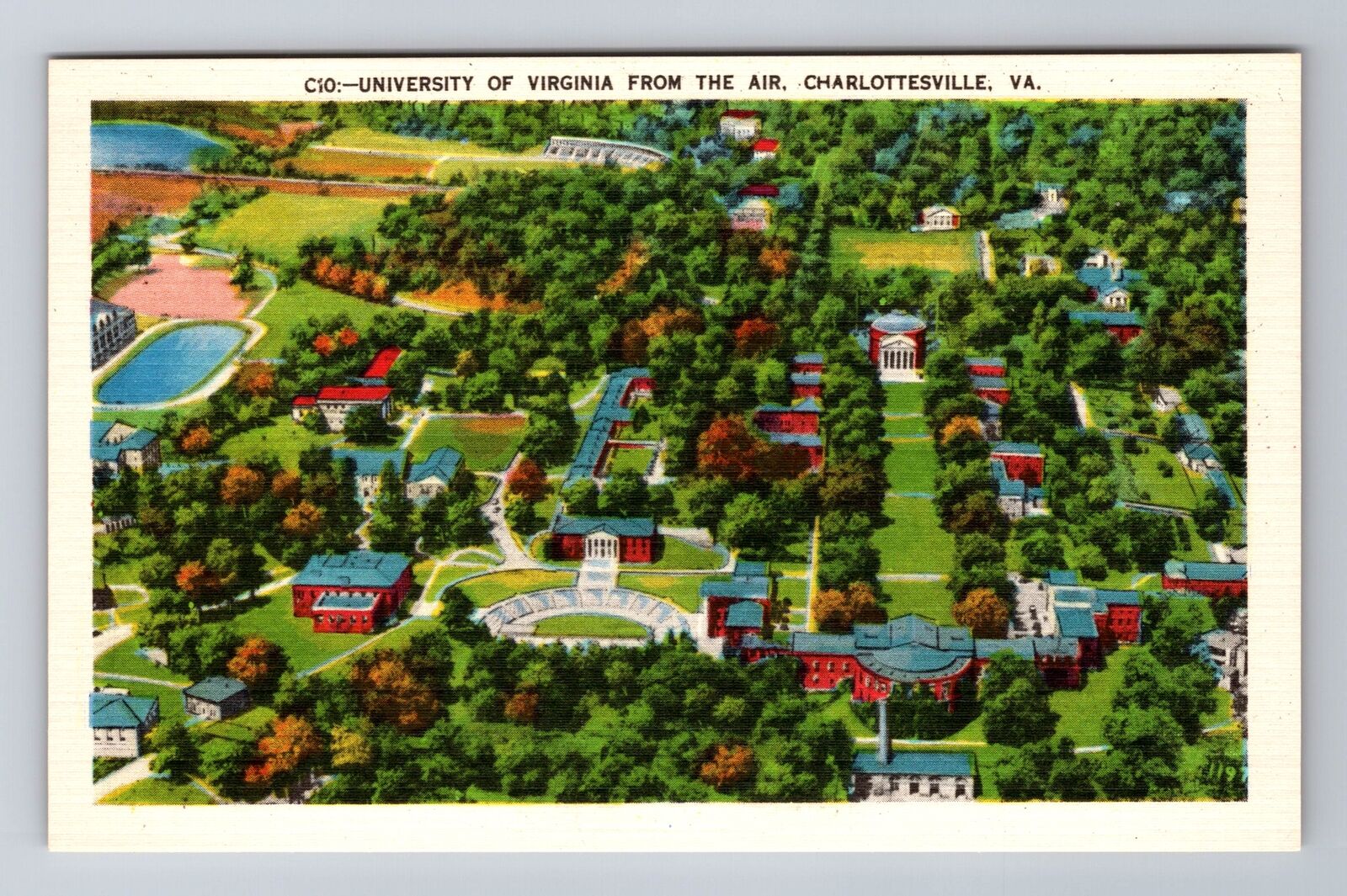 Charlottesville VA-Virginia, Aerial University of Virginia, Vintage Postcard