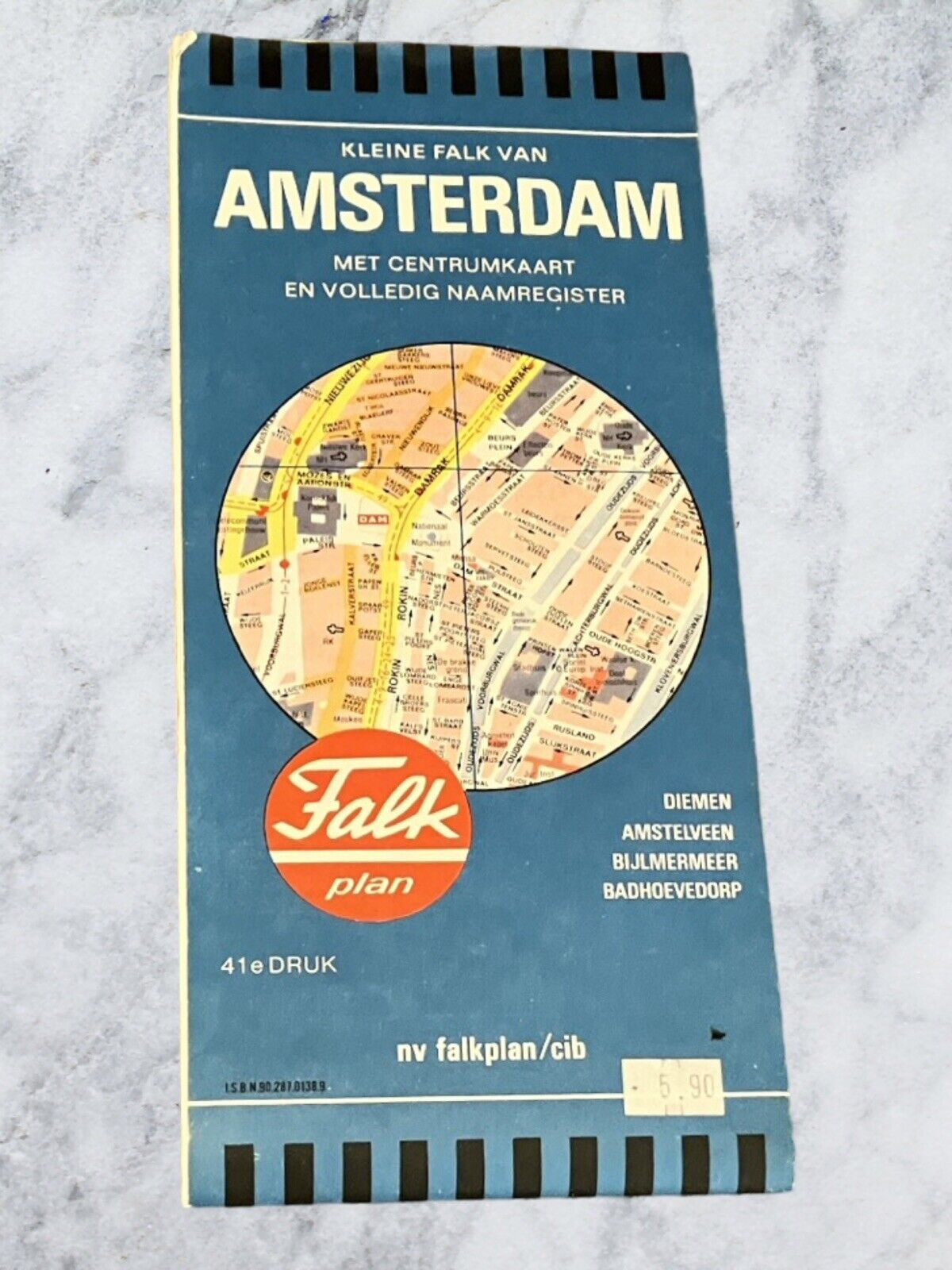 Vintage Amsterdam Road Map Falk Large Poster Ephemera The Netherlands Europe