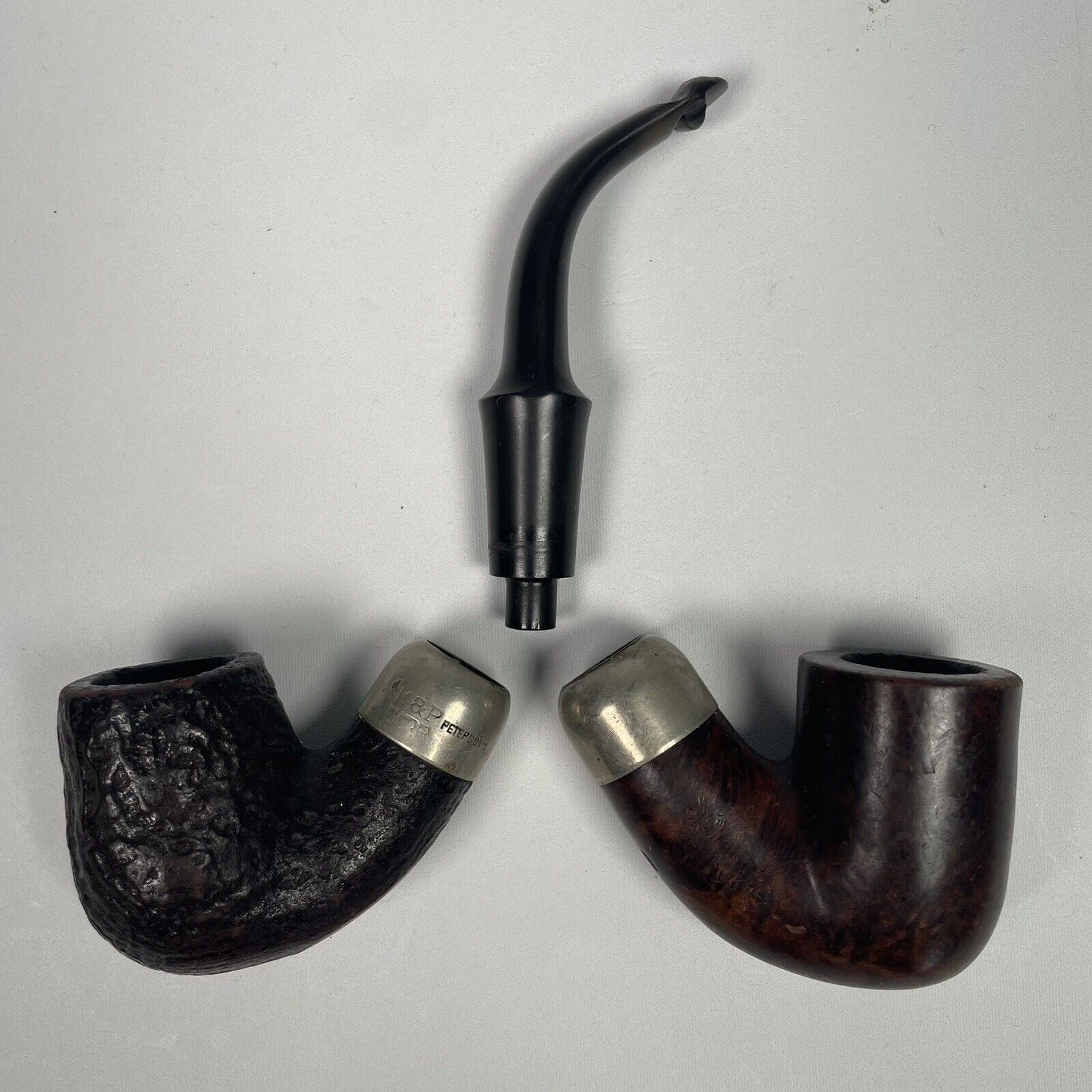 Vintage K&P Peterson's Pipe 314 & 313 Bent Billiard Pipes Made In Eire 1938/41