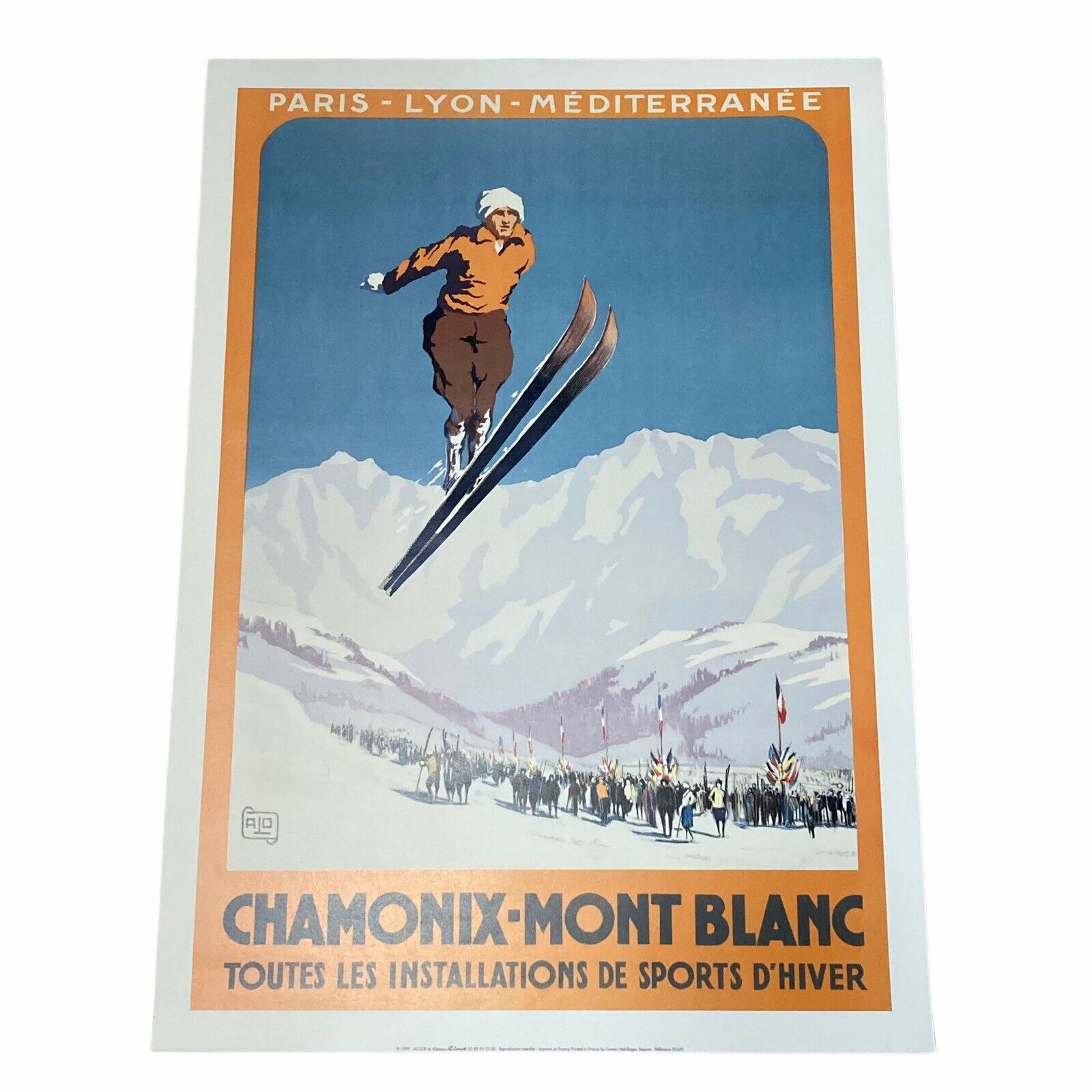 Chamonix Mont-Blanc Paris-Lyon-Mediterranee Skiing Winter Sports Poster Vintage