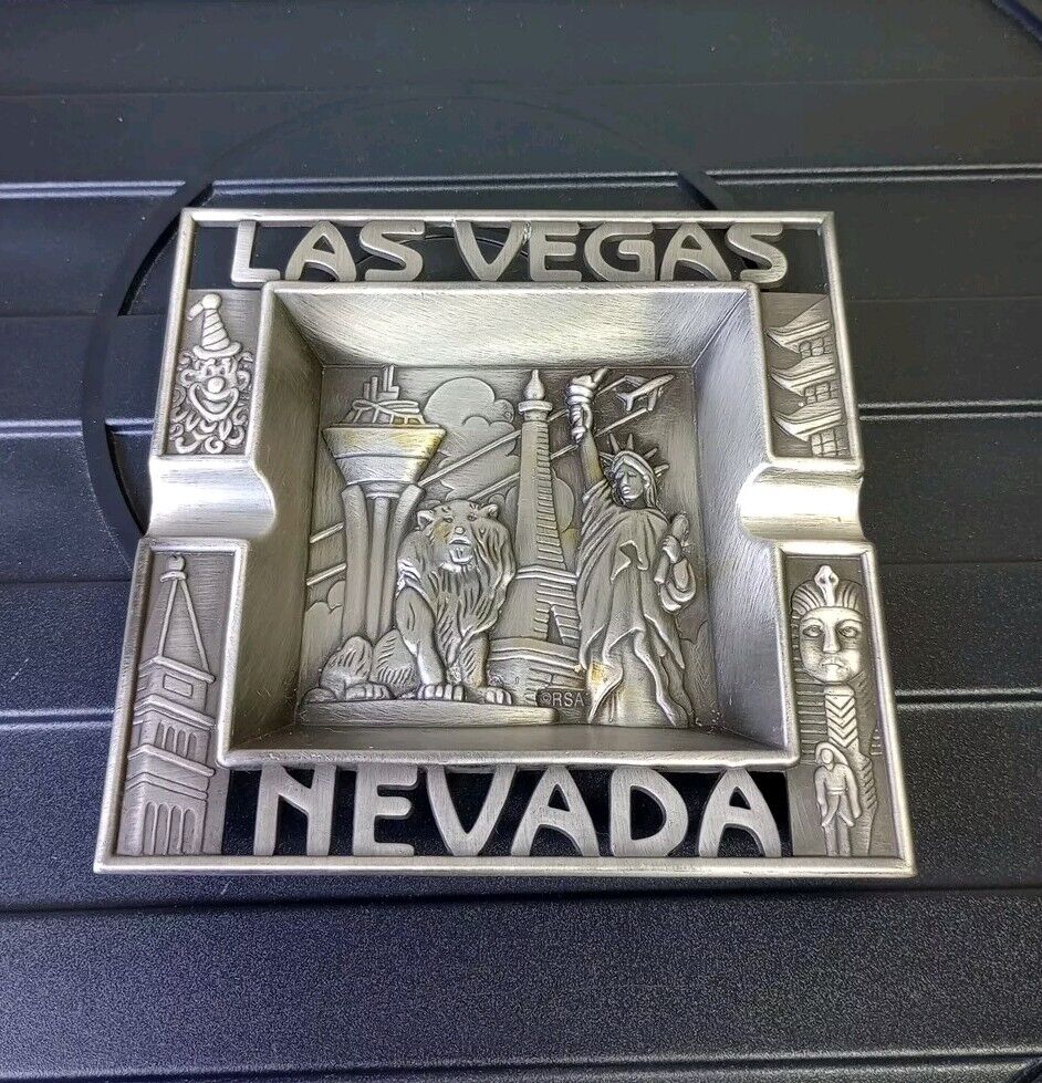 Vintage Las Vegas Nevada Metal Ashtray Souvenir