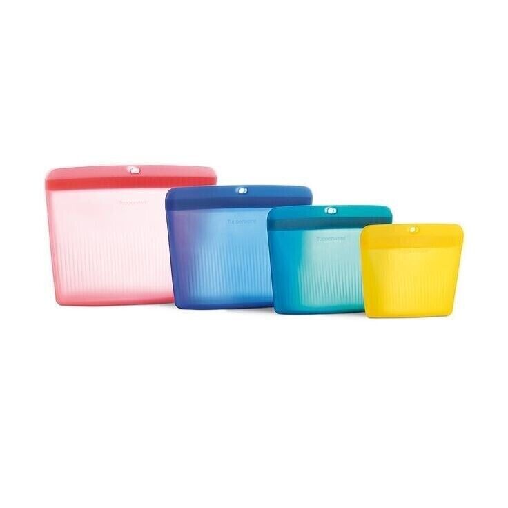 New Tupperware The Ultimate Silicone Bag Freezer Oven Microwave Safe Set of 4