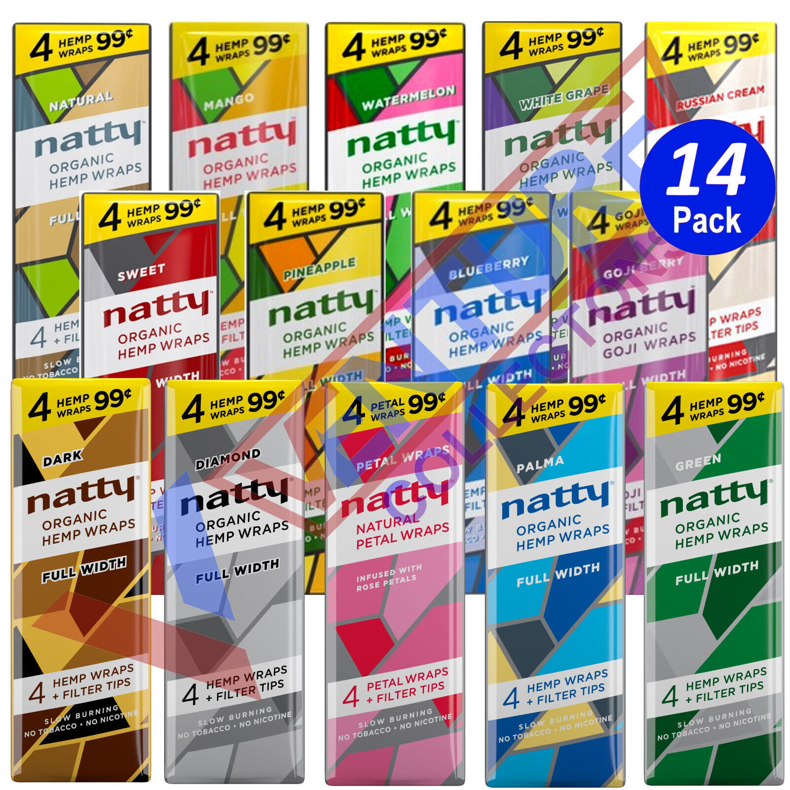 NATTY Organic Flavored Full-Width Herbal Wraps Variety Sampler 14/4CT Packs 56PC